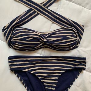 striped blue and tan bikini